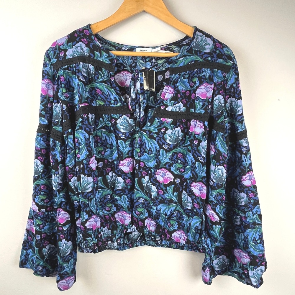 NWT Kimchi Blue Blue Purple Floral Lace Peasant Top Small